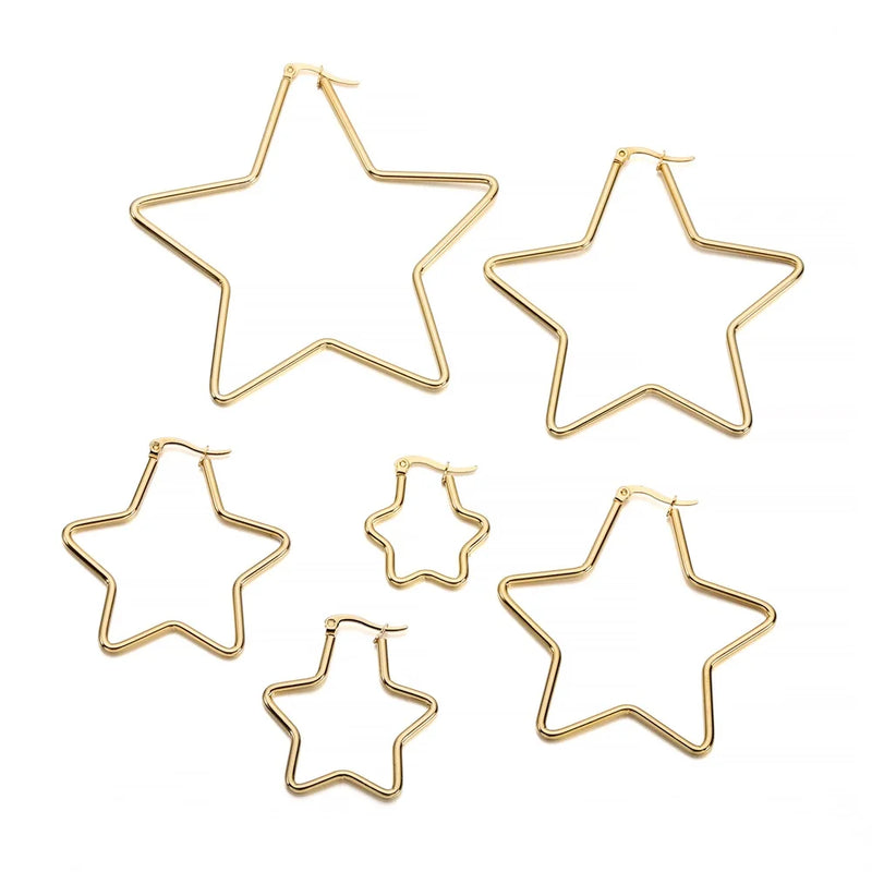 6Pcs Stainless Steel Earrings 20-80mm Star Square Heart Hoop Earrings