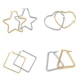 6Pcs Stainless Steel Earrings 20-80mm Star Square Heart Hoop Earrings