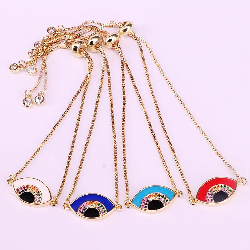 6Pcs Link Chain Enamel Eye Charms Bracelets