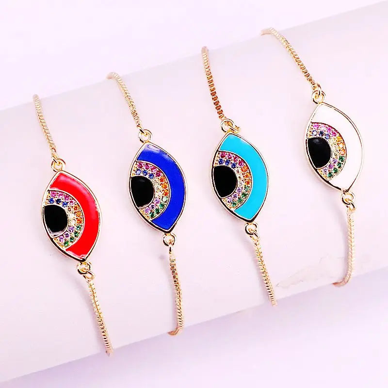 6Pcs Link Chain Enamel Eye Charms Bracelets