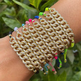 6Pcs CZ Zircon Pave Cuban Chain Bracelet Colorful Macrame Adjustable