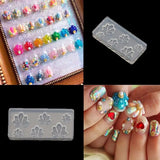 6Pcs Nail Art Silicone Mold Kit Moon Cross Flower Bear Nail Carving Templates