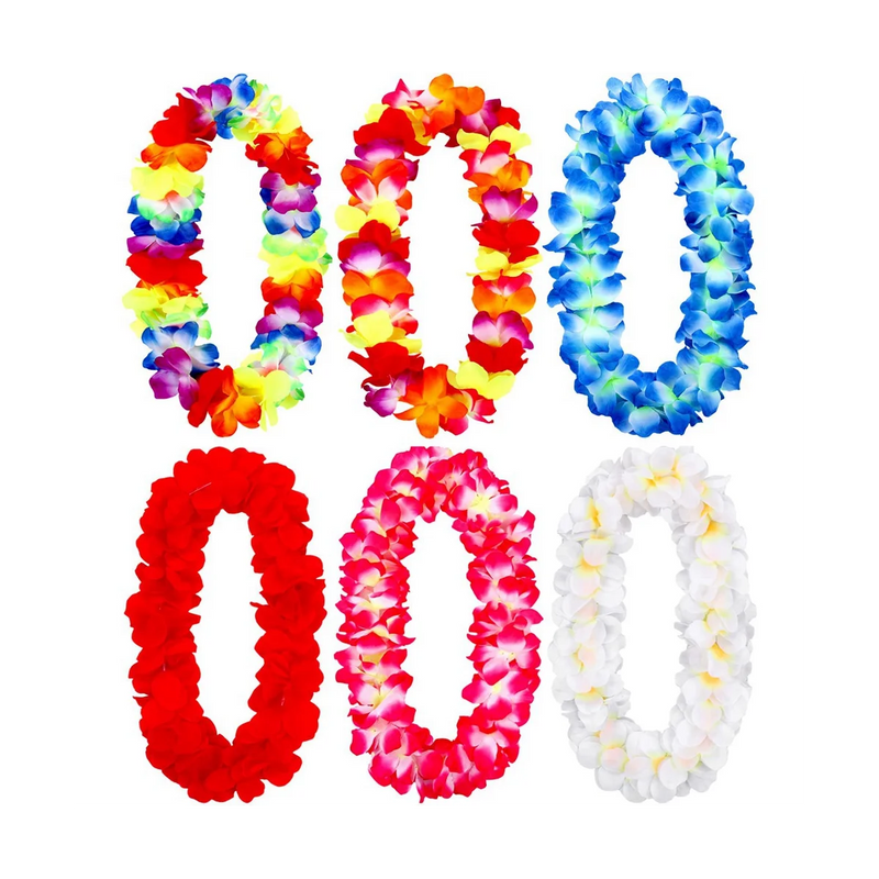 6Pcs Hawaiian Leis Necklace Hawaiian Floral Leis Bulk Luau Party Supplies