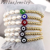 Copper Beads Plated Bracelet with Fresh Water Pearl Eye Shape for Ladies