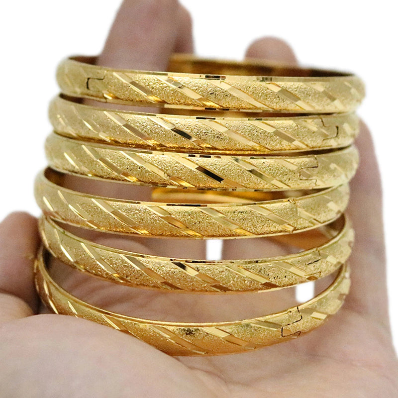 6Pcs Dubai Bangles Women Men 24k Ethiopian Bracelets African Jewelry