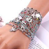 6Pcs Mixed Stainless Steel Women's Charm Bracelet 18cm+5cm Adjustable