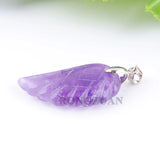 6Pcs Natural Amethysts Stone Angel Wing Pendant Charm Purple Crystal