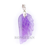 6Pcs Natural Amethysts Stone Angel Wing Pendant Charm Purple Crystal