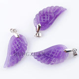 6Pcs Natural Amethysts Stone Angel Wing Pendant Charm Purple Crystal