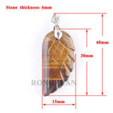 6Pcs Natural Gem Stone Angel Wings Pendants Beads for Jewelry Making