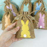 6Pcs Natural Jute Burlap Bags Easter Drawstring Pouches Gift Bag Supplies