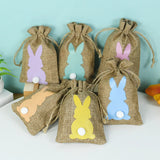 6Pcs Natural Jute Burlap Bags Easter Drawstring Pouches Gift Bag Supplies