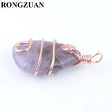 6Pcs Natural Stone Amethysts Pendant Copper Wire Wrap Charms Jewelry