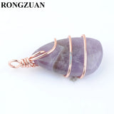 6Pcs Natural Stone Amethysts Pendant Copper Wire Wrap Charms Jewelry
