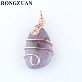 6Pcs Natural Stone Amethysts Pendant Copper Wire Wrap Charms Jewelry