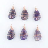 6Pcs Natural Stone Amethysts Pendant Copper Wire Wrap Charms Jewelry