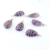 6Pcs Natural Stone Amethysts Pendant Copper Wire Wrap Charms Jewelry