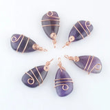 6Pcs Natural Stone Amethysts Pendant Copper Wire Wrap Charms Jewelry