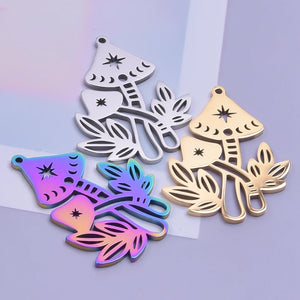 6Pcs Stainless Steel Plant Mushroom Maple Leaf Charms For Jewelry Making