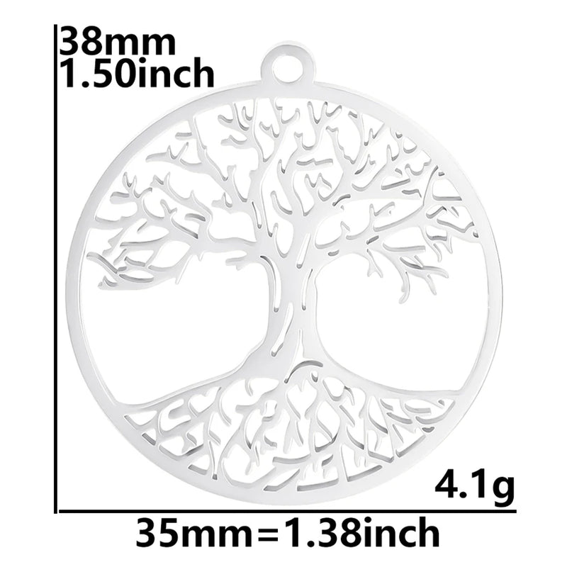 6Pcs Stainless Steel Hollow LoveTree Charms Pendant Set
