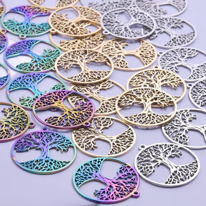 6Pcs Stainless Steel Hollow LoveTree Charms Pendant Set