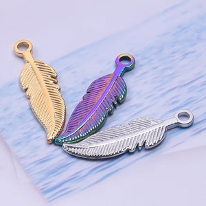 6Pcs Stainless Steel Mini Feather Charms for DIY Pendant Necklaces