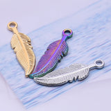 6Pcs Stainless Steel Mini Feather Charms for DIY Pendant Necklaces
