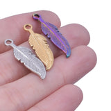 6Pcs Stainless Steel Mini Feather Charms for DIY Pendant Necklaces