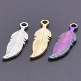 6Pcs Stainless Steel Mini Feather Charms for DIY Pendant Necklaces