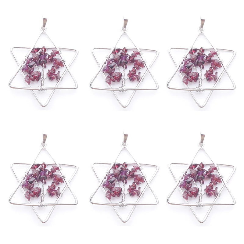 Tree of Life Garnet Stone Pendant Chakra Reiki Star Merkaba TN3805