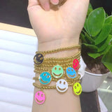 6Pcs Colorful Enamel Smiling Gold-Plated Bead Bracelet Women Jewelry