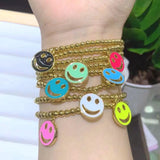6Pcs Colorful Enamel Smiling Gold-Plated Bead Bracelet Women Jewelry