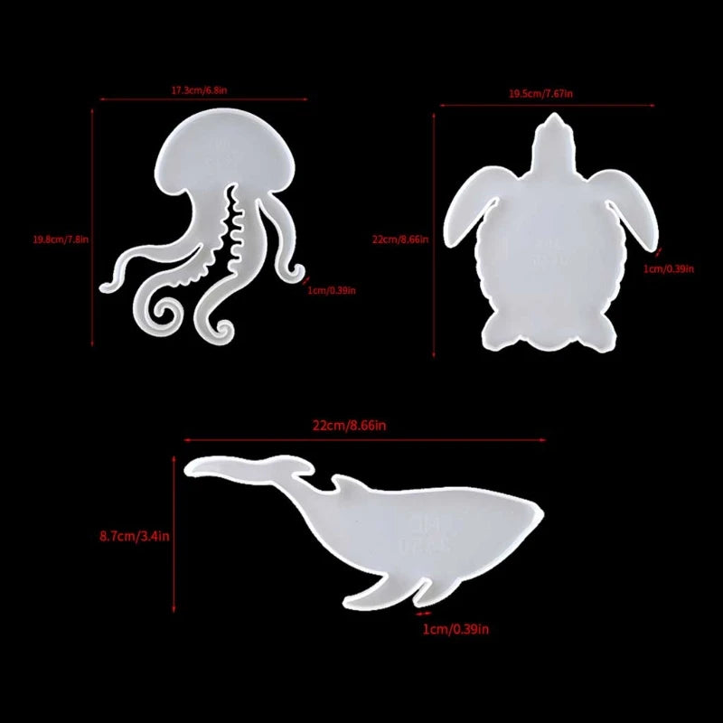 6Pcs Marine Coaster Silicone Resin Molds Turtle Dolphin Fish Ocean Coaster Molds