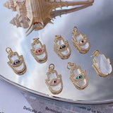 Micro Pave CZ Hamsa Hand Evil Eye Pendant, Mother Of Pearl Eye Charm