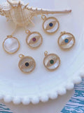 Micro Pave CZ Hamsa Hand Evil Eye Pendant, Mother Of Pearl Eye Charm