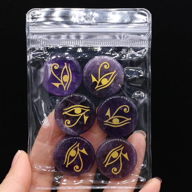 6Pcs Natural Chakra Stones Healing Reiki Horus Amethyst Divination