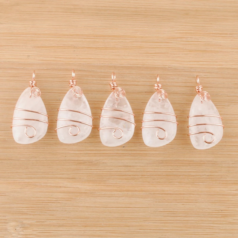 6Pcs Natural Stone Wire Wrap Pendant Crystal Bead Charms TN4173