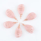 6Pcs Rose Quartz Copper Wrap Pendant Irregular Geometric Bead Charms