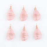 6Pcs Rose Quartz Copper Wrap Pendant Irregular Geometric Bead Charms