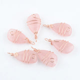 6Pcs Rose Quartz Copper Wrap Pendant Irregular Geometric Bead Charms