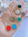 6Pcs Pink Abalone Shell Round Pendant Necklace Jewelry Making