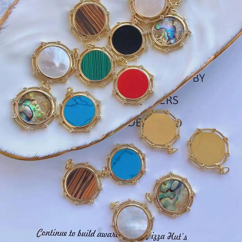 6Pcs Pink Abalone Shell Round Pendant Necklace Jewelry Making