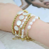 6Pcs 18k Plated Ball Beaded Freshwater Pearl Bracelets Bohemia Women