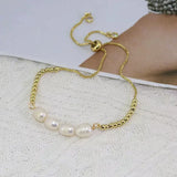 6Pcs 18k Plated Ball Beaded Freshwater Pearl Bracelets Bohemia Women