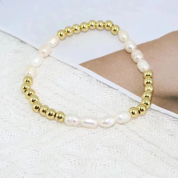 6Pcs 18k Plated Ball Beaded Freshwater Pearl Bracelets Bohemia Women