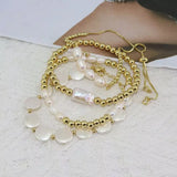 6Pcs 18k Plated Ball Beaded Freshwater Pearl Bracelets Bohemia Women