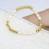6Pcs 18k Plated Ball Beaded Freshwater Pearl Bracelets Bohemia Women