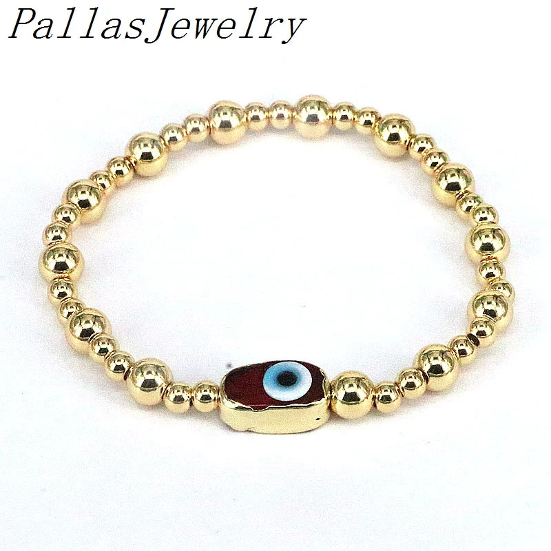6Pcs Lampwork Eyes Bracelet Copper Beaded Elastic Charm Bracelets