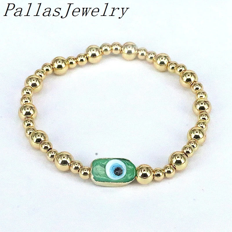 6Pcs Lampwork Eyes Bracelet Copper Beaded Elastic Charm Bracelets
