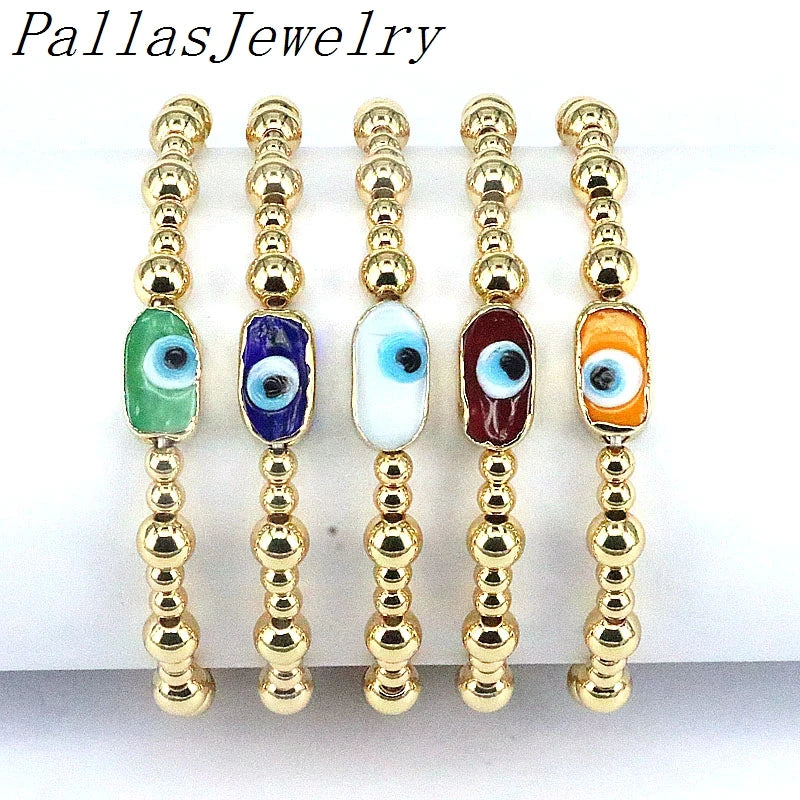 6Pcs Lampwork Eyes Bracelet Copper Beaded Elastic Charm Bracelets